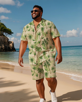 Hawaiian Vacation Style Men's Plus Size Pockets Shirt Shorts Suit